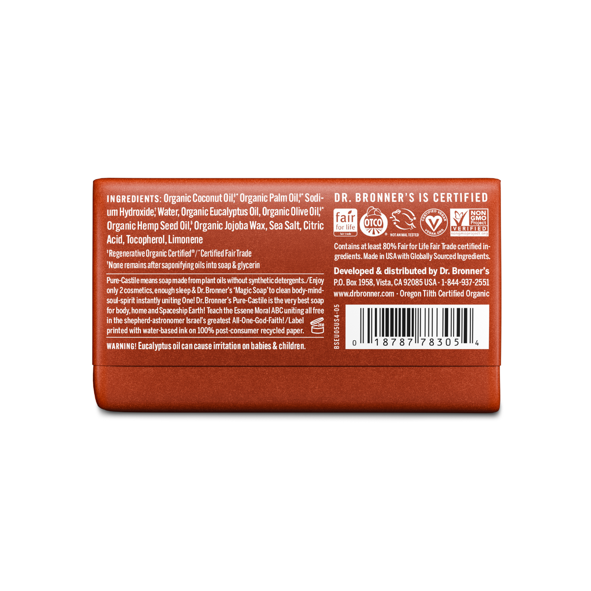Dr. Bronner's Eucalyptus Pure-Castile Bar Soap 5oz