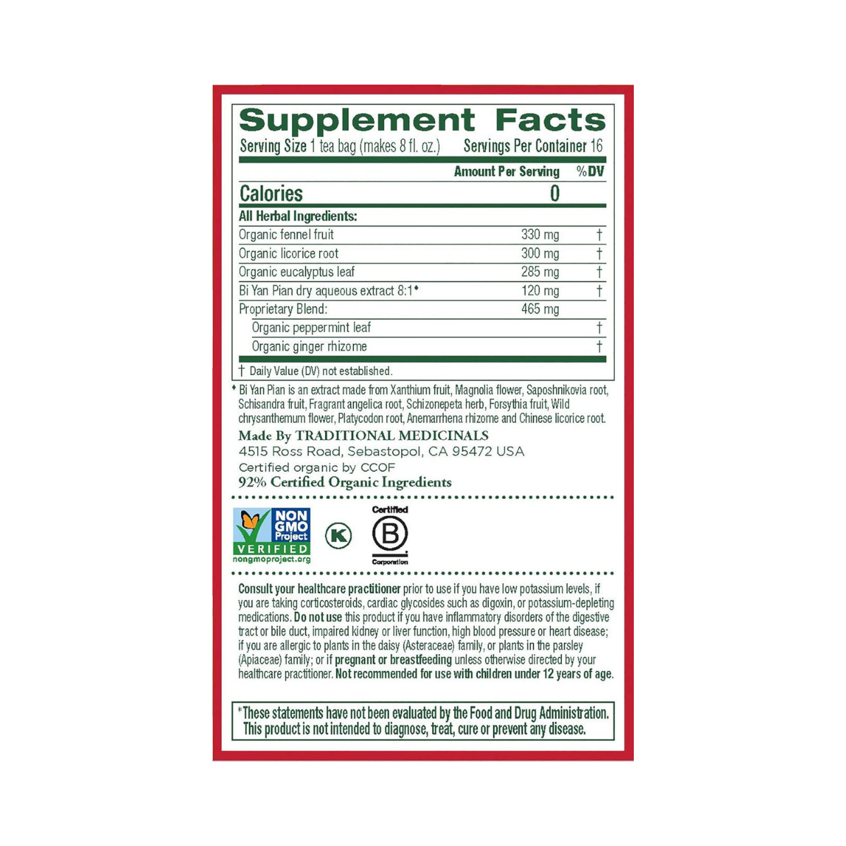 Traditional Medicinals Breathe Easy Tea 16c