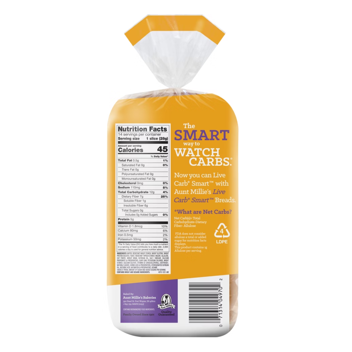 Aunt Millie's Bakehouse Live Carb Smart Wheat Bread 14oz