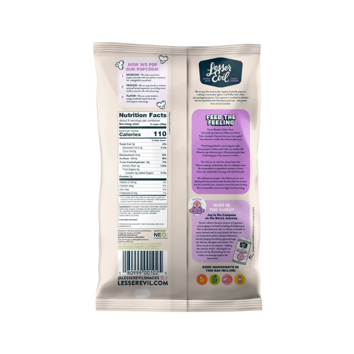 LesserEvil Budda Bowl Organic Popcorn Himalayan Sweetness 6.4oz