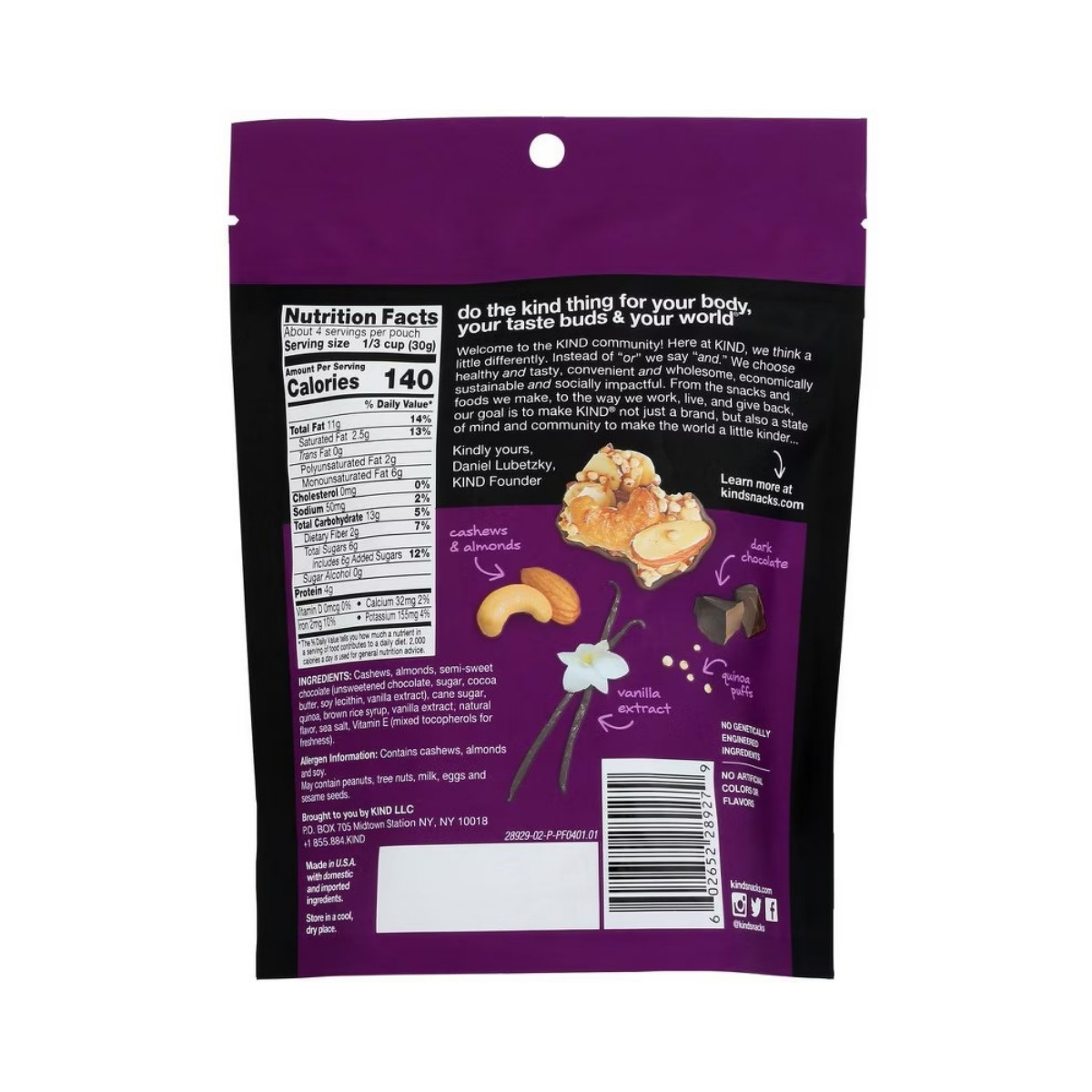 Kind Dark Chocolate Vanilla Cashew Dipped Clusters