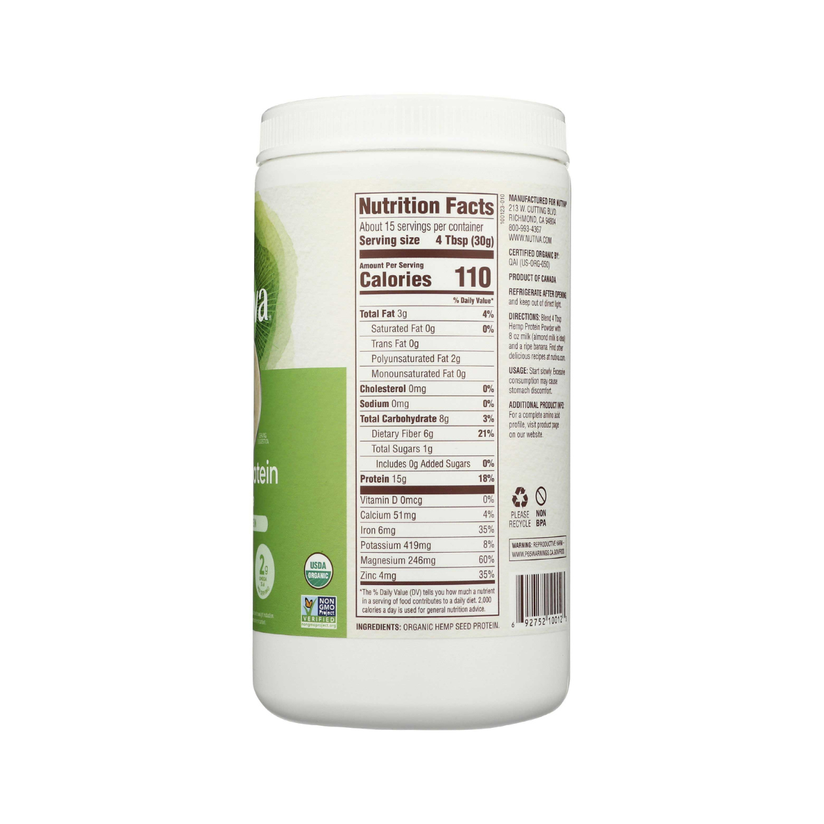 Nutiva Protein Hemp 15g OG 16oz