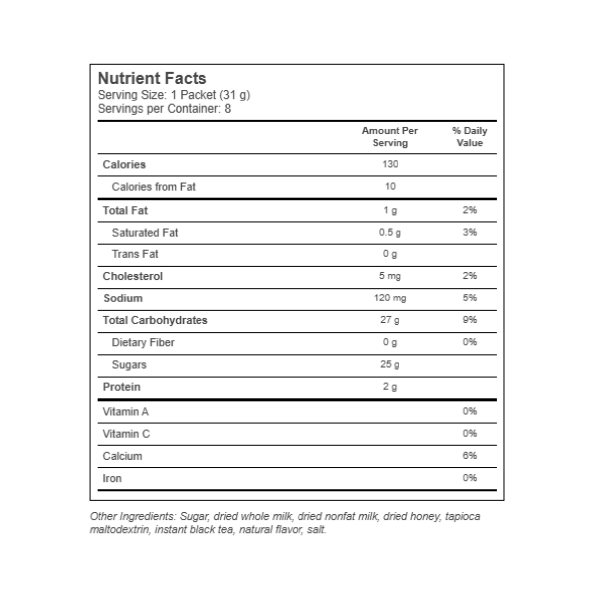 Oregon Chai Tea Latte Original Single Serve Powdered Mix 8c