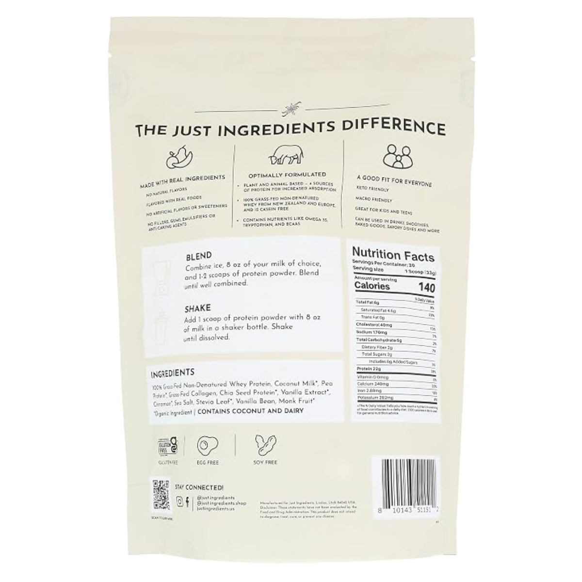 Just Ingredients Vanilla Bean Protein Powder 23.38oz