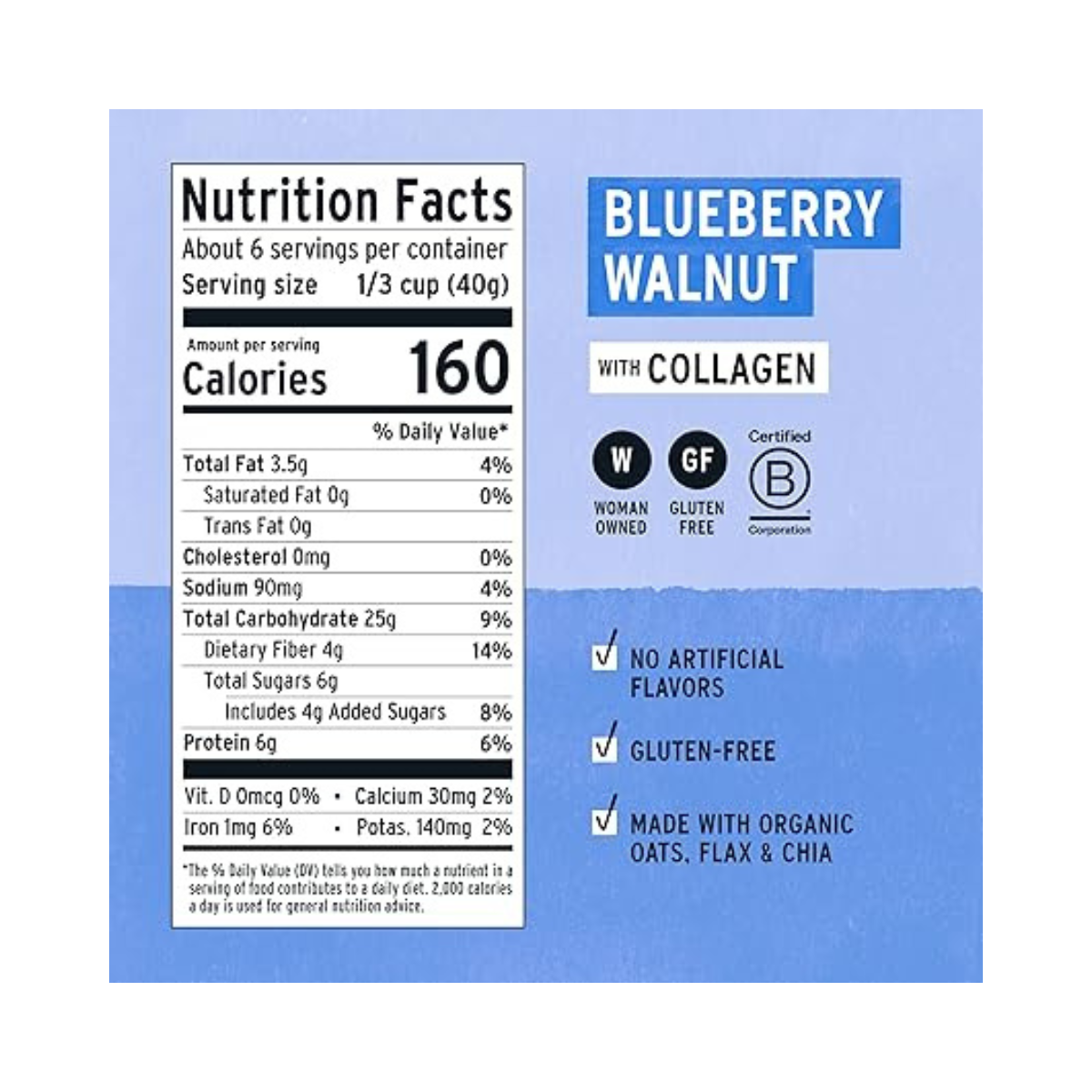 Purely Elizabeth Gluten Free Superfood Oatmeal with Collagen Flax & Chai Blueberry Walnut 8oz