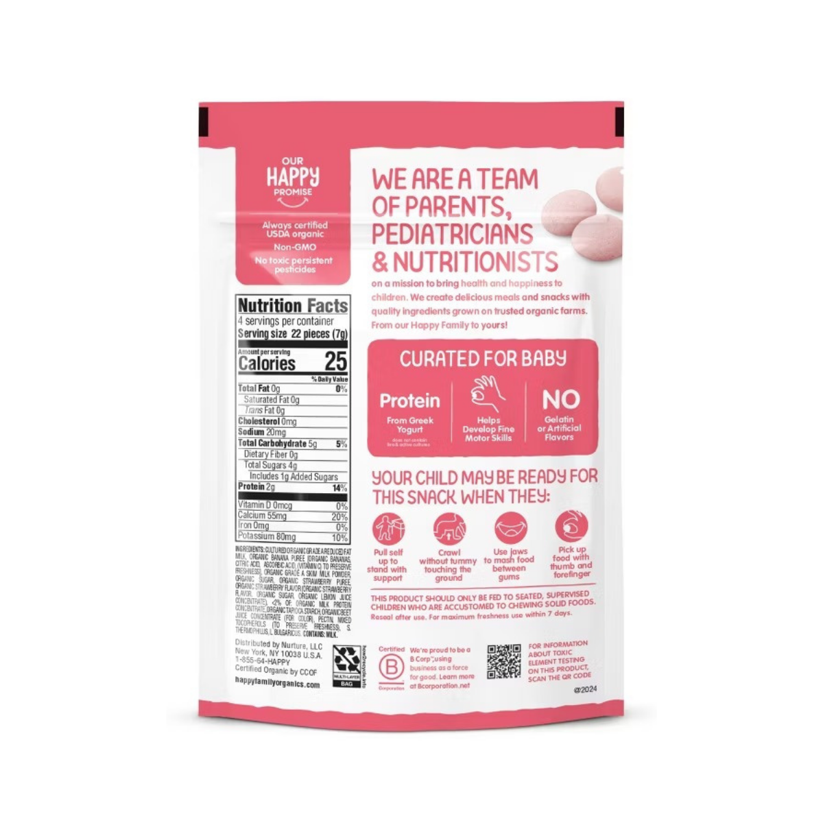 Happy Baby Organic Yogis Strawberry Banana Freeze Dried Greek Yogurt & Fruit Baby Snacks 1oz