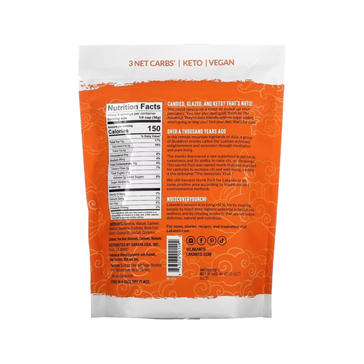 Lakanto Keto Candied Nuts Cinnamon Glazed 8 oz