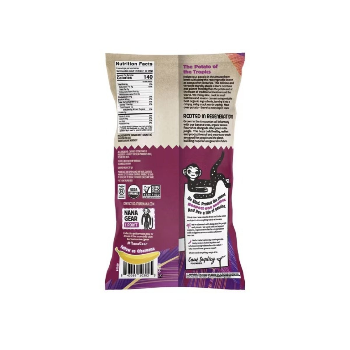 Barnana Organic Cassava Chips Himalayan Pink Sea Salt 5oz