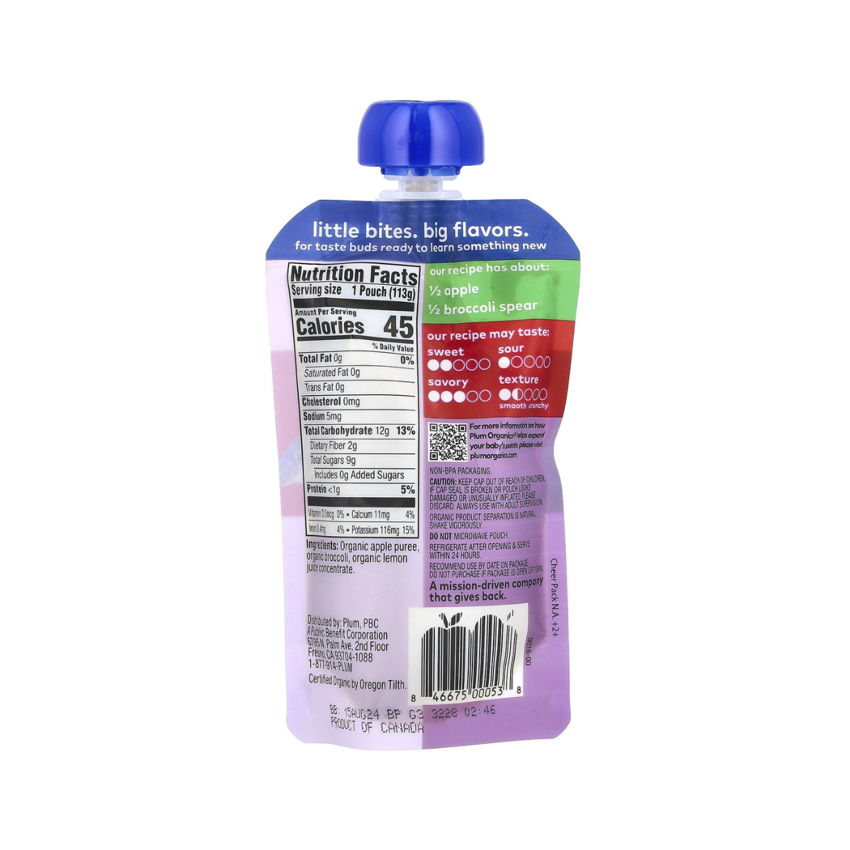 Plum Organics Baby Food Apple & Broccoli 4oz