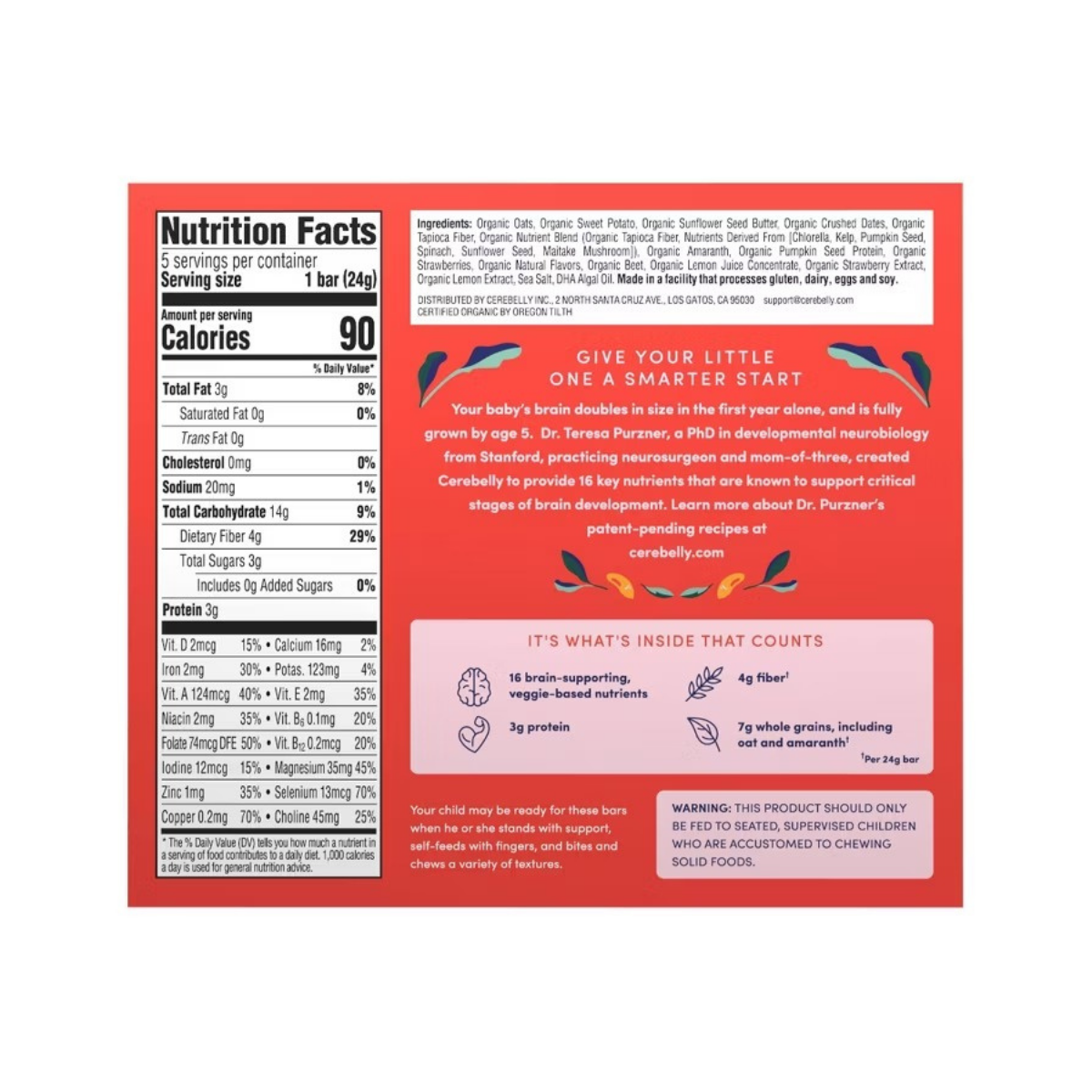 Cerebelly Organic Strawberry Beet Smart Snack Bars 4.2oz