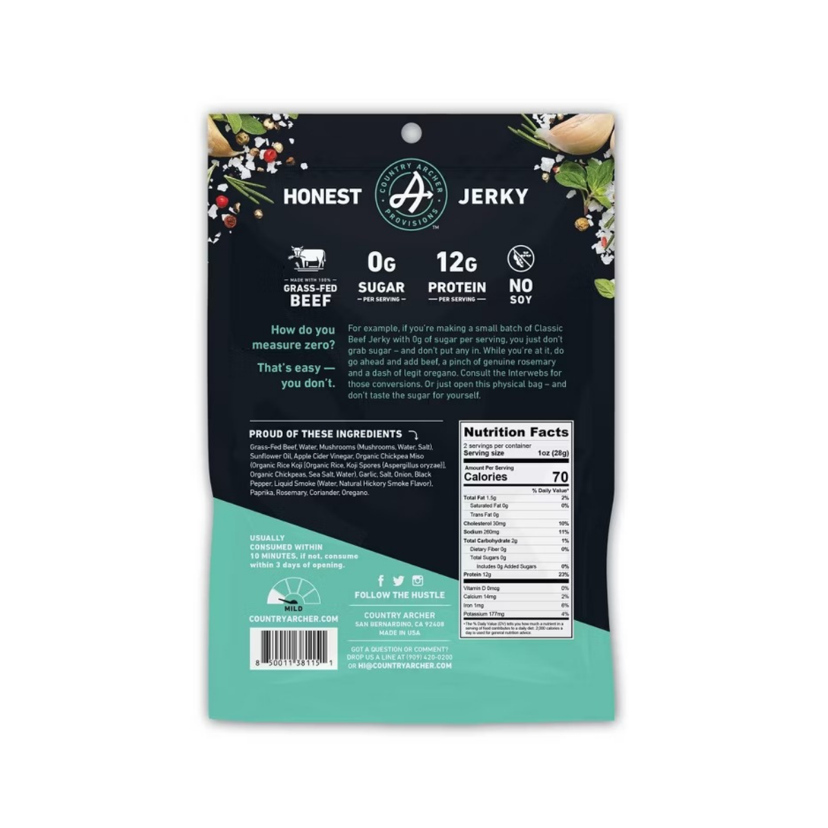 Country Archer Zero Sugar Classic Beef Jerky 2oz