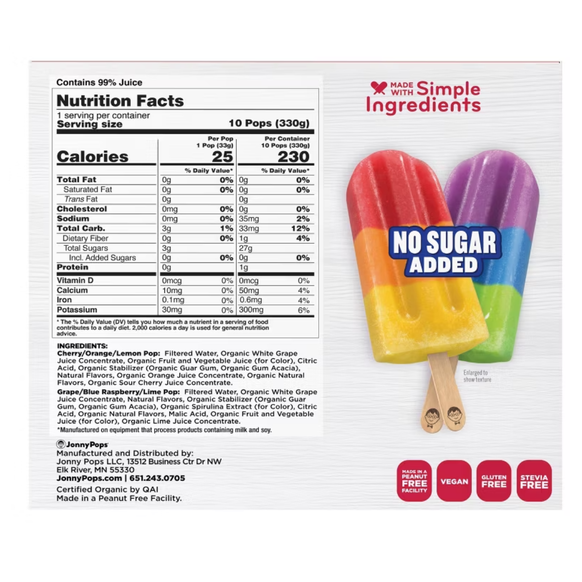 JonnyPops Organic Color Burst Minis Pops 11.2fl oz
