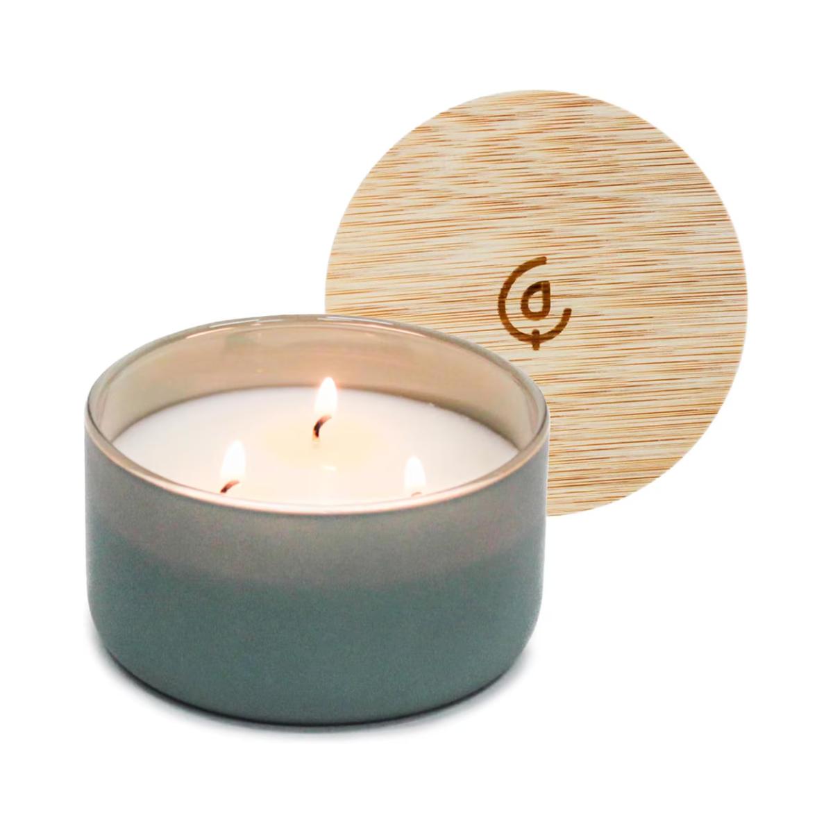 Calyan Wax Co Soy Candle 3 Wick Green Glass Jar Evergreen Eucalyptus 8oz