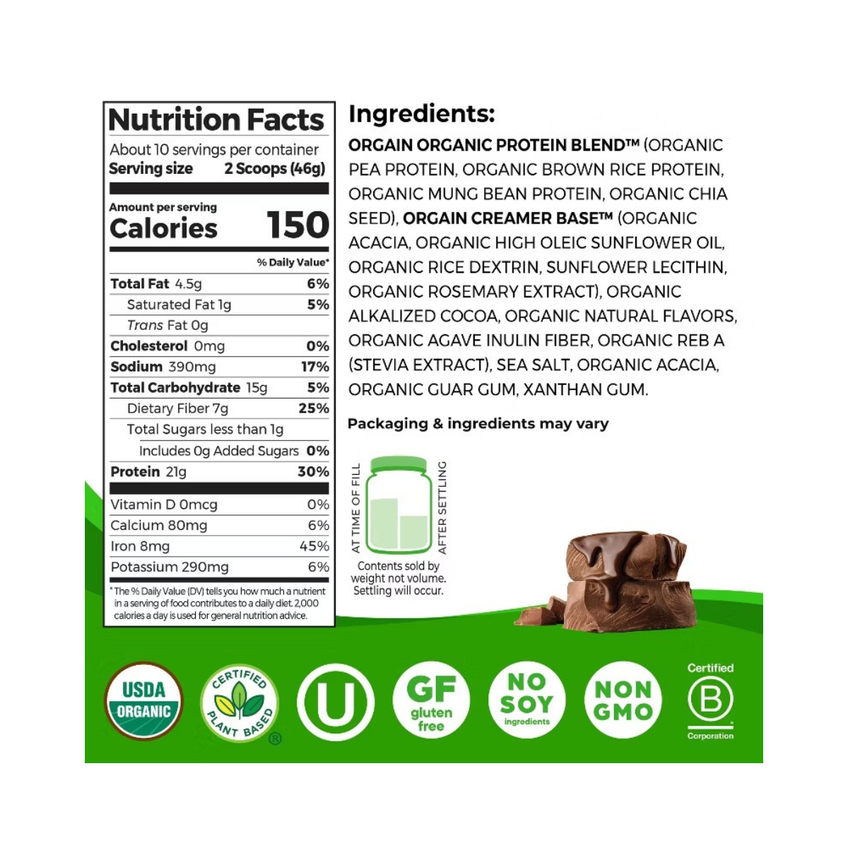 Orgain Organic Vegan Plantbased Protein Powder - Creamy Chocolate Fudge 16oz