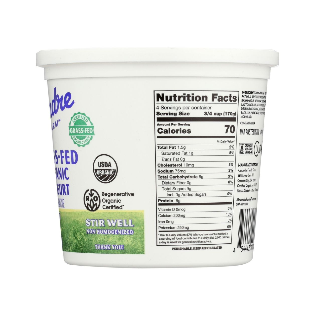 Alexandre Family Farm A2/A2 100 % Grass-Fed Lowfat Yogurt OG 24oz