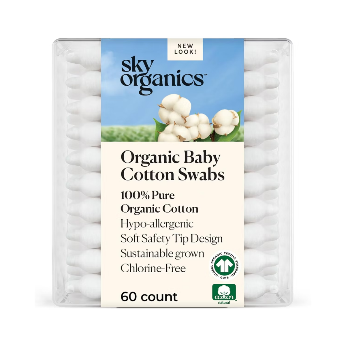 Sky Organics Baby Cotton Swabs with Soft Organic Cotton Tips 60c