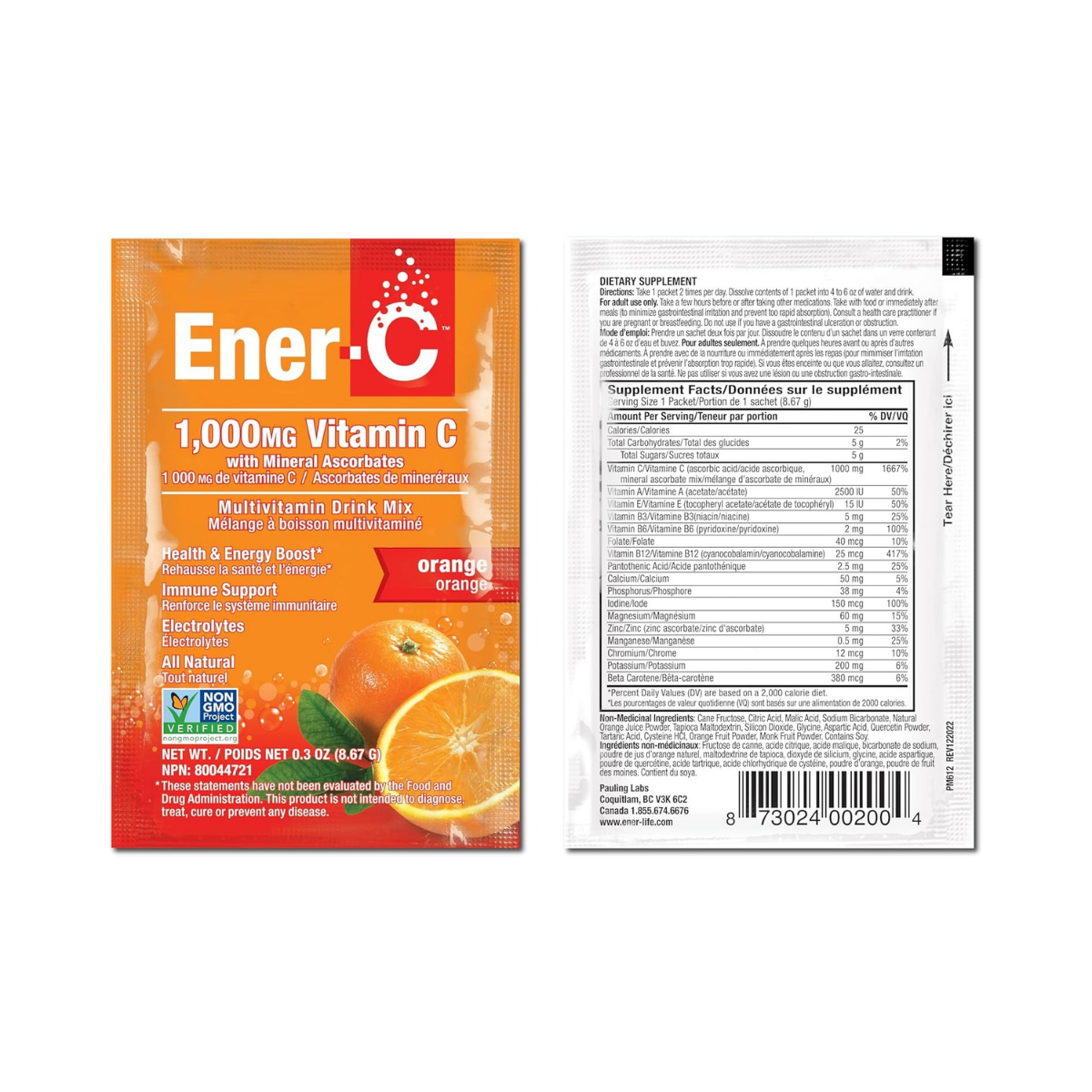 Ener-C Vitamin C Multivitamin Drink Mix Orange 1000mg 30c