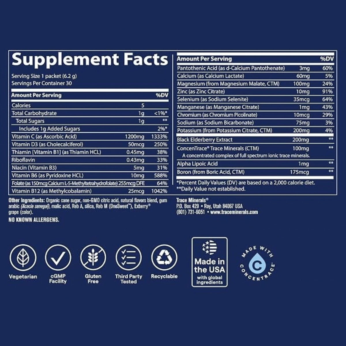 Trace Minerals Power Pak + Immunity Lemon Berry 30c