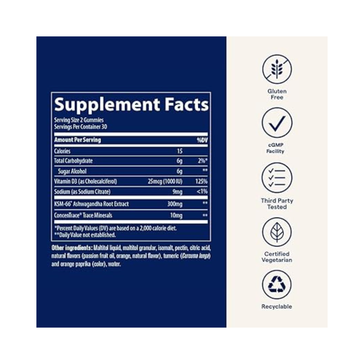 Trace Minerals Ashwagandha Gummies, Passion Fruit Orange 60 c