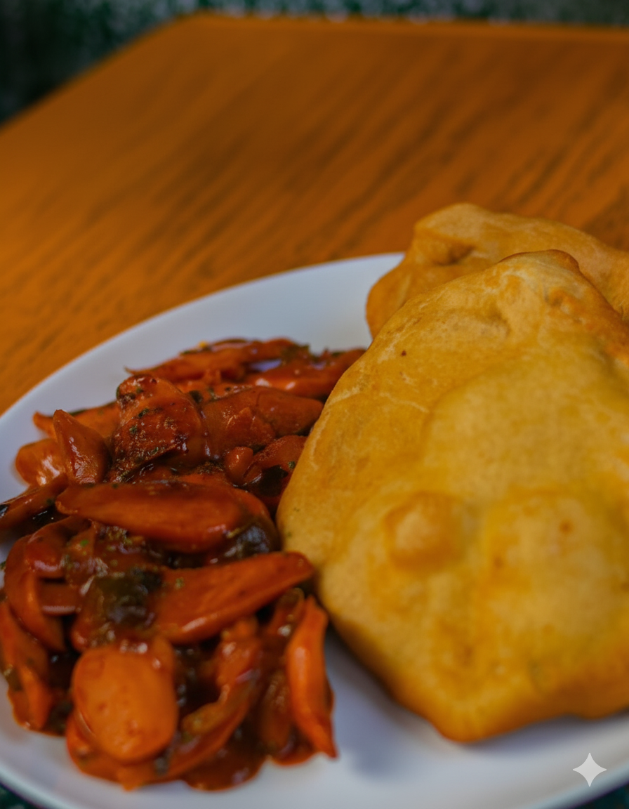 Desayuno Panameño Saludable:  Hojaldres Sin Gluten + Salchichas Guisadas sin Sin Nitritos ni Nitratos Añadidos