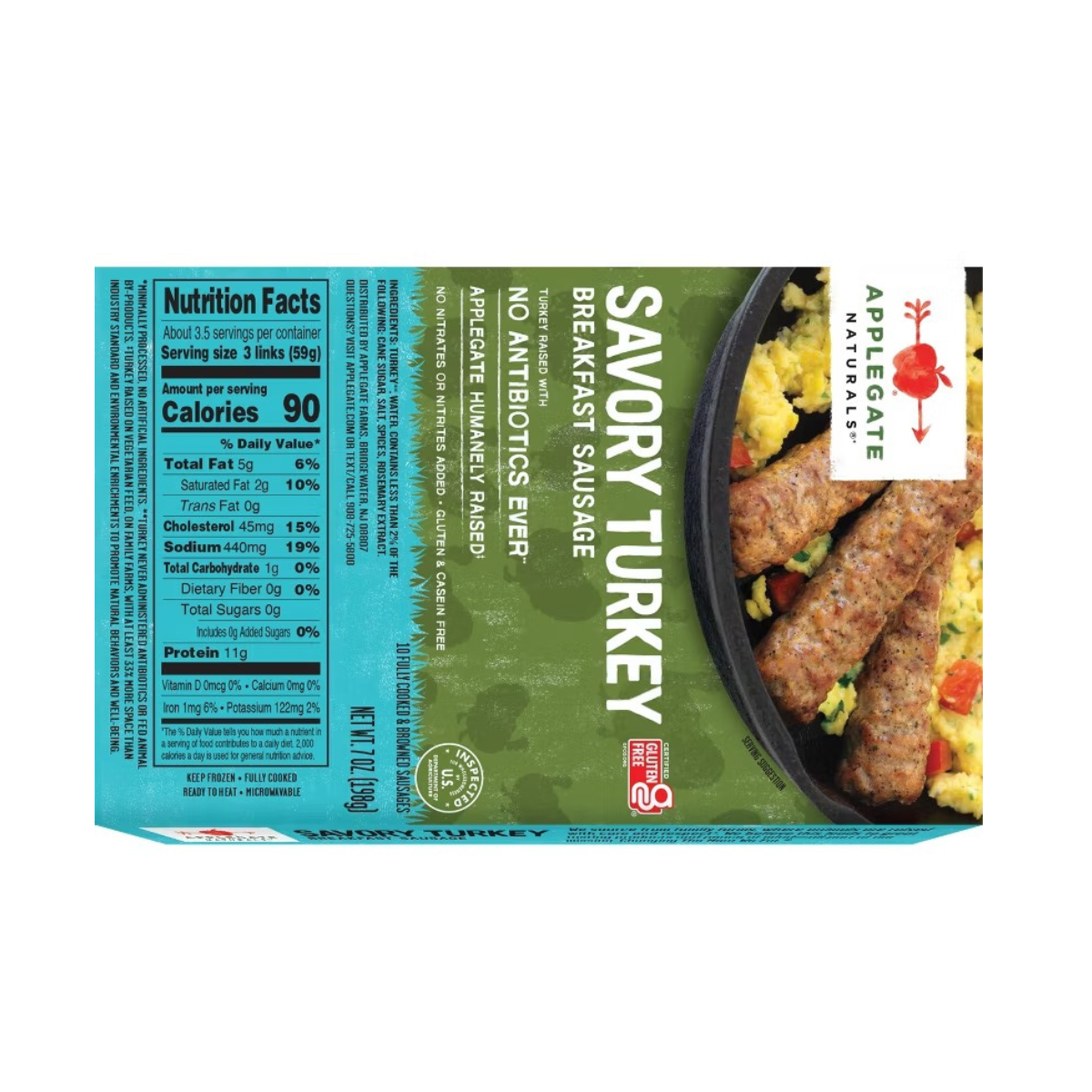 Applegate Naturals Savory Turkey Breakfast Sausages Frozen 7oz/10c