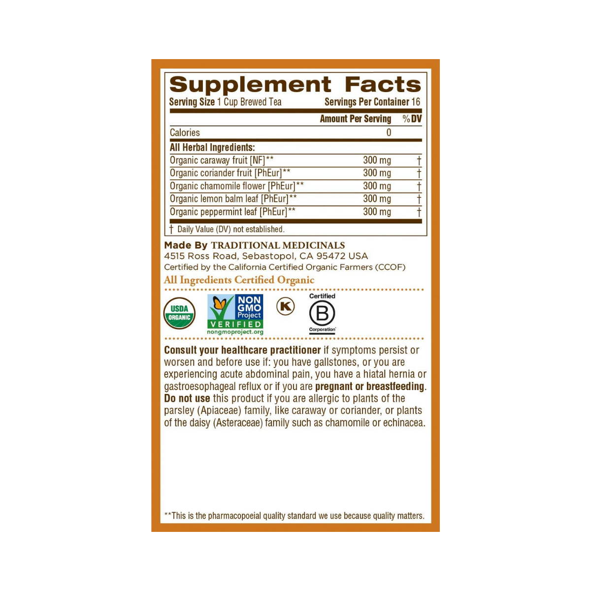 Traditional Medicinals Tea Bags Gas Relief OG 16c