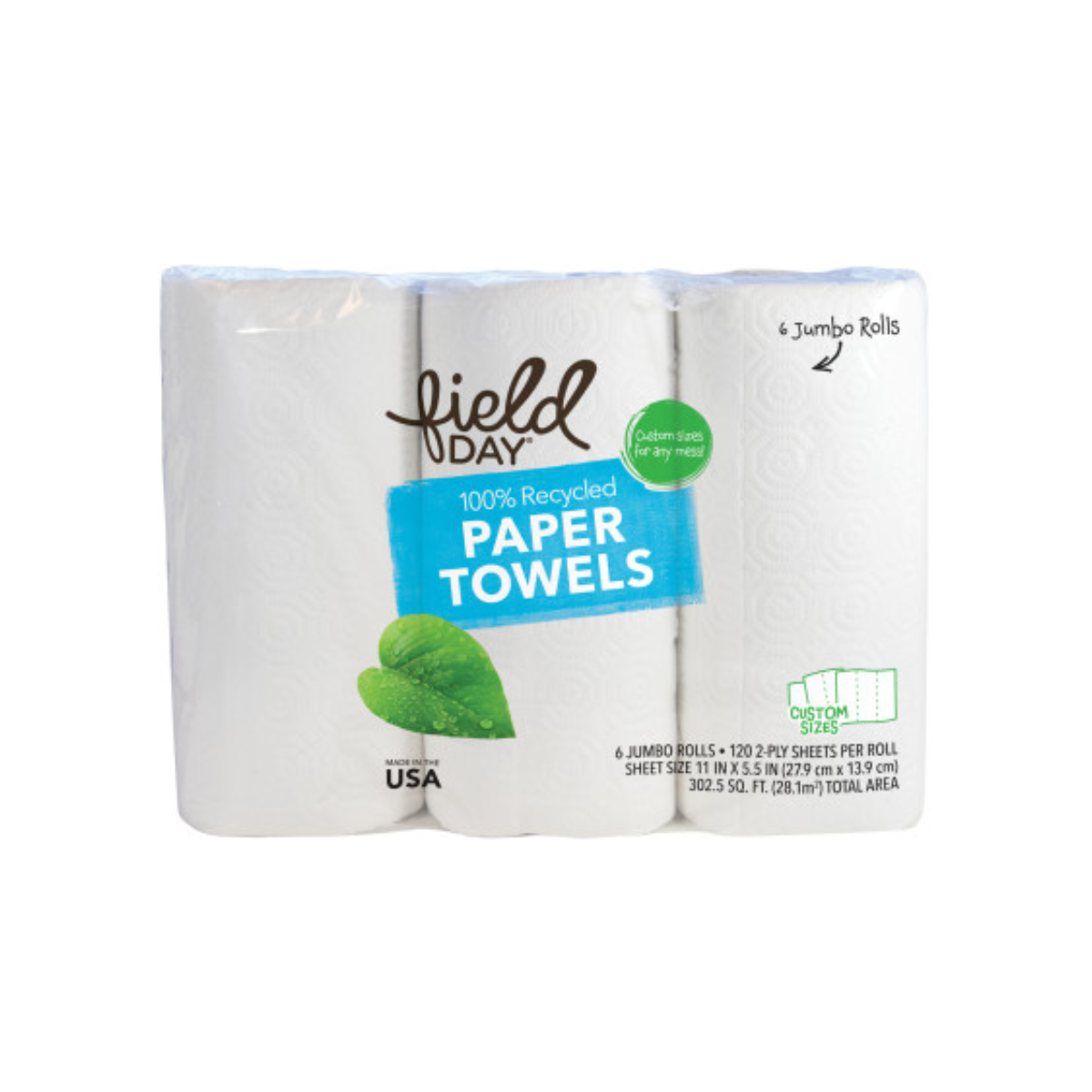 Field Day 100 percent Recycled Paper Towels 120c 6pack