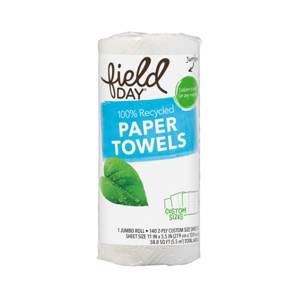 Field Day 100% Recycled 2-Ply Paper Towels Custom Size 140 Sheet 1c