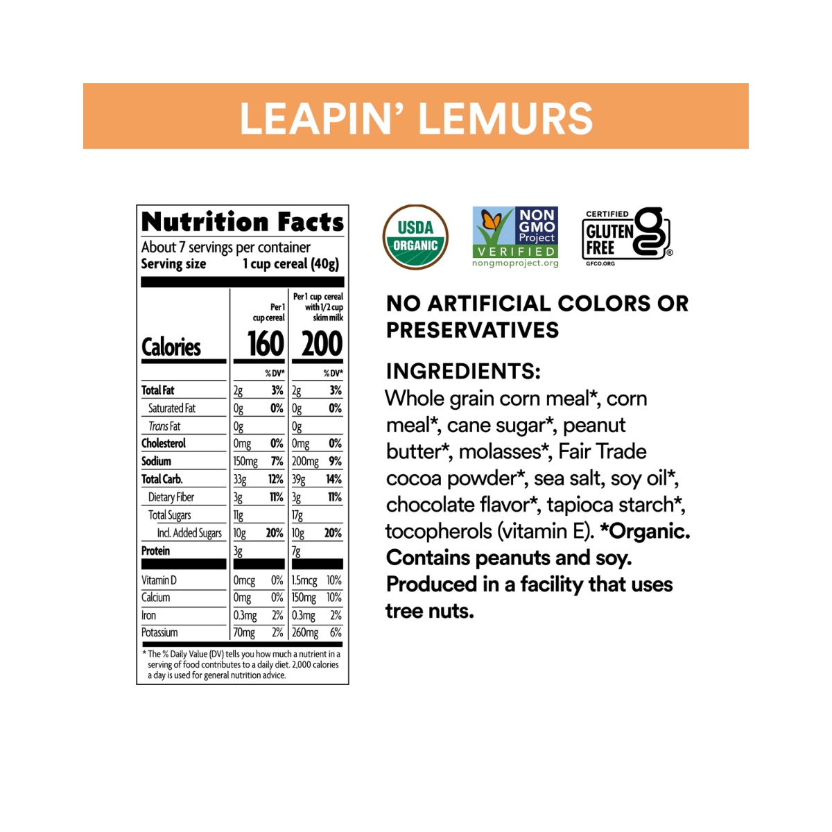 Nature's Path EnviroKidz Organic Leapin' Lemurs Cereal Peanut Butter & Chocolate 10oz