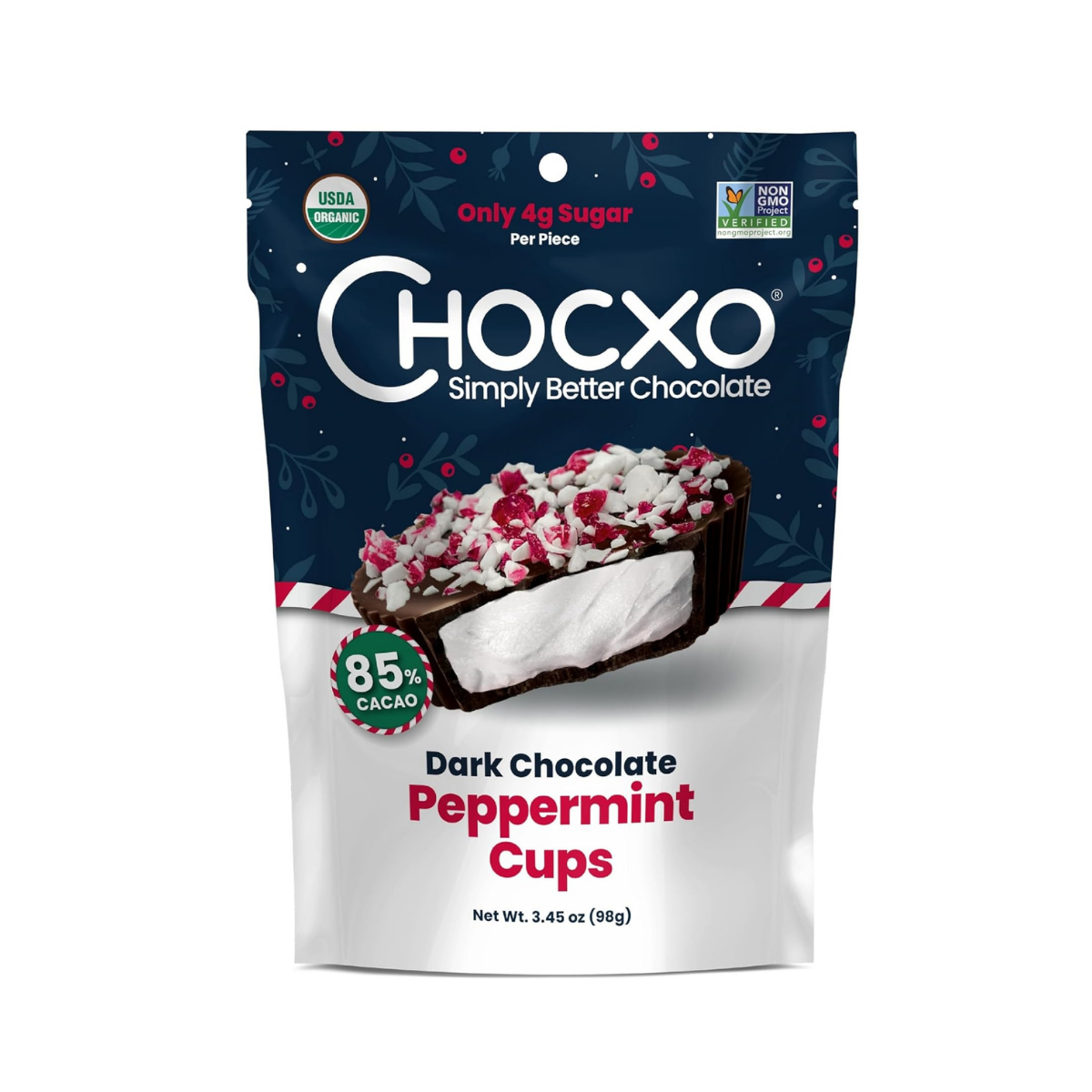 Chocxo Dark Chocolate Peppermint Cups 85% Cacao 3.45oz