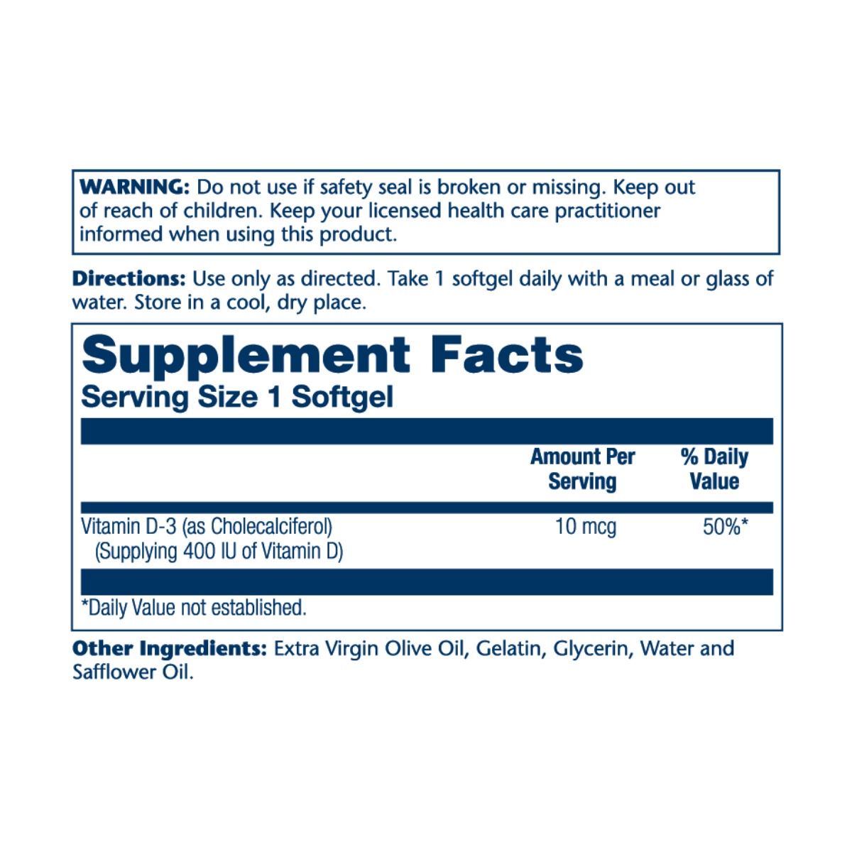 Solaray Vitamin D-3 10mcg GF