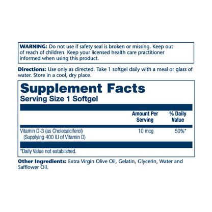 Solaray Vitamin D-3 10mcg GF