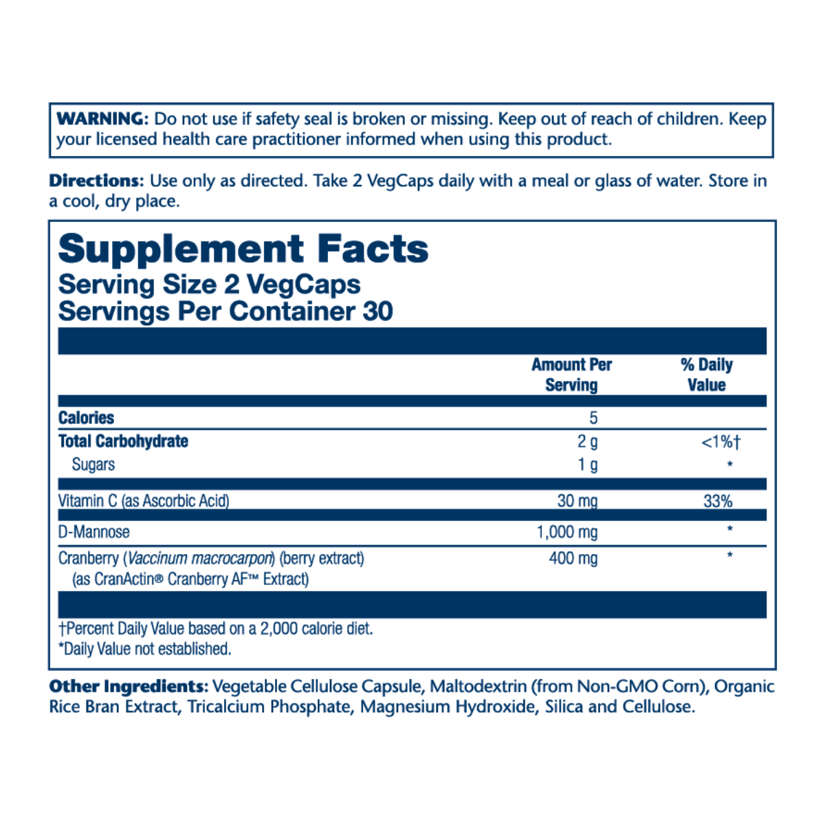 Solaray D-Mannose With Cranactin Cranberry Extract 60Cap V