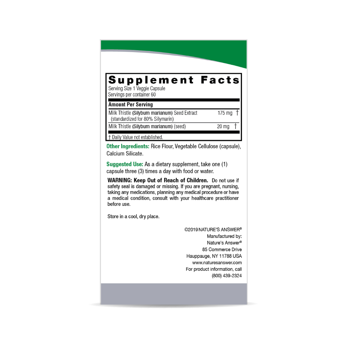 Nature's Answer Milk Thistle Herbal Extract V 140 mg 60c