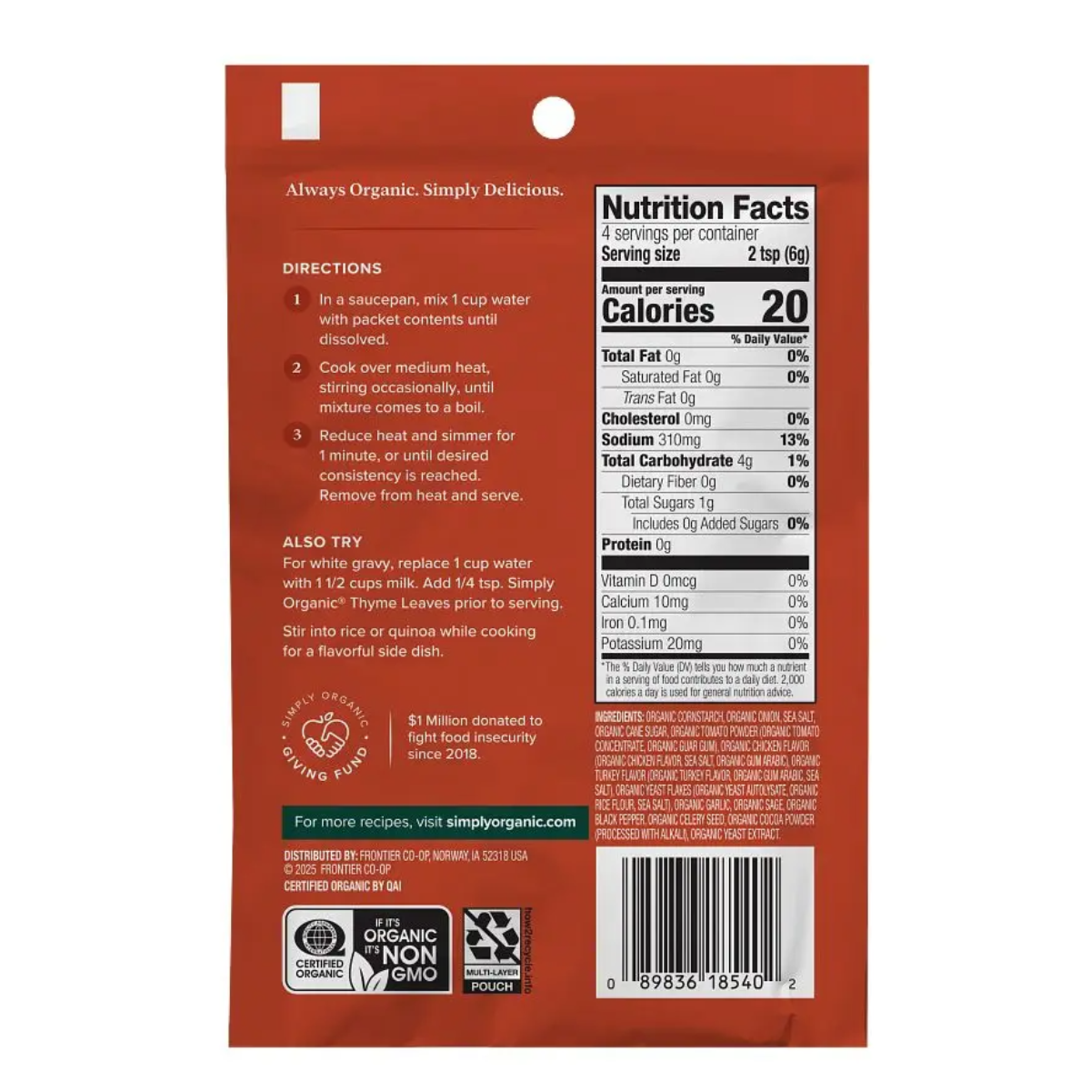 Simply Organic Chicken Flavored Gravy Mix 0.85oz