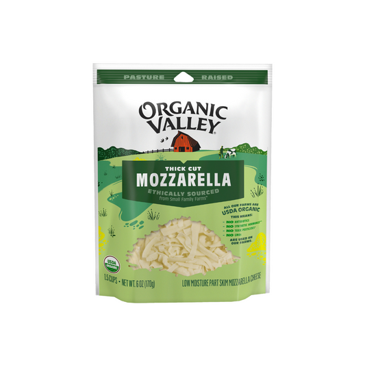 Organic Valley Thick Cut Shredded Low Moisture Mozzarella, Part Skim, 6oz