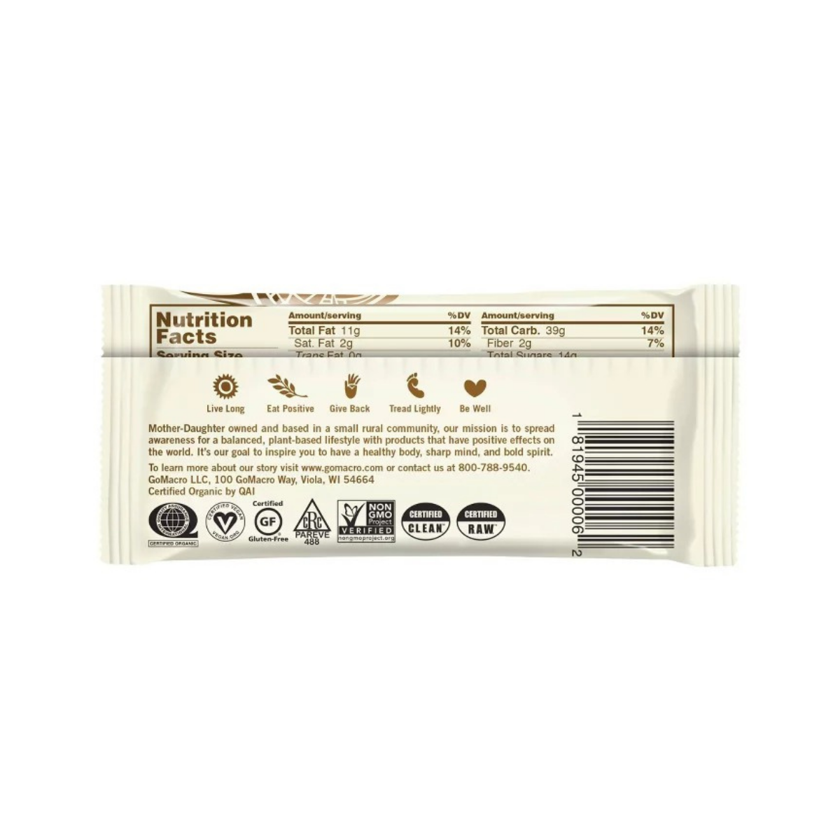 GoMacro Peanut Butter Chocolate Chip MacroBar 2,4oz