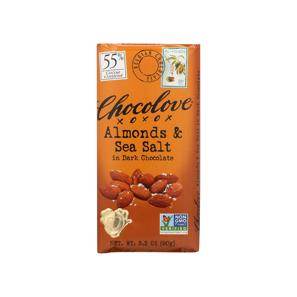 Chocolove Xoxox Dark Chocolate Almond Salt 55% 3.2oz – Orgánica