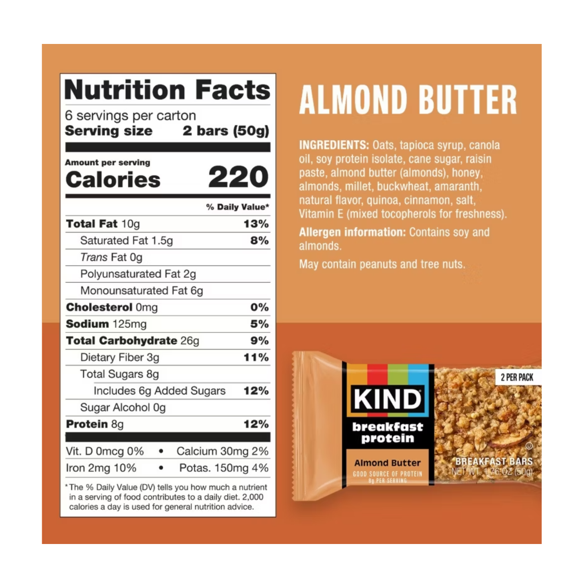 KIND Breakfast Protein Bars Almond Butter 8g Protein 12c