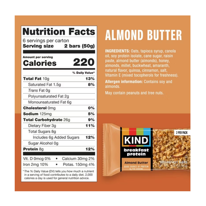 KIND Breakfast Protein Bars Almond Butter 8g Protein 12c