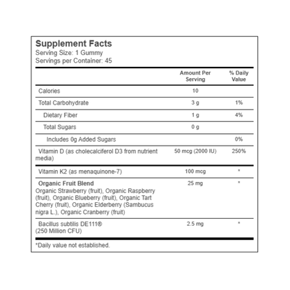 Garden of Life Vitamin Code Vitamins D3 & K2 Gummies Raspberry Lemon 45c