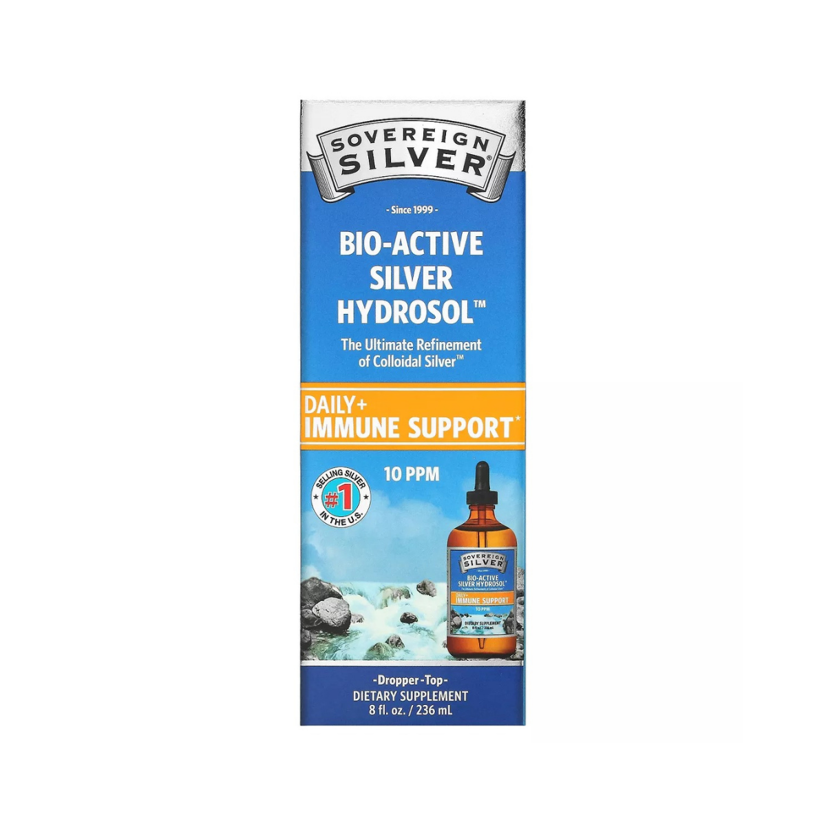 Sovereign Silver Bio-Active Silver Hydrosol Dropper-Top, Daily + Immune Support, 10 PPM 8fl oz