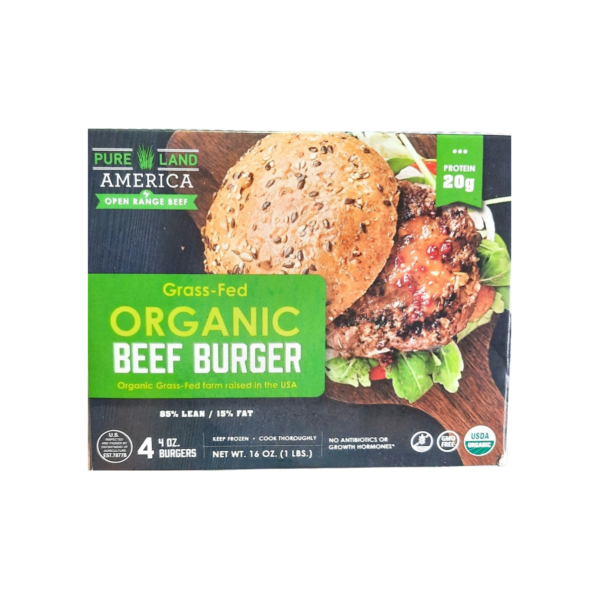 Pure Land American Burger Beef GF OG 4oz 4c