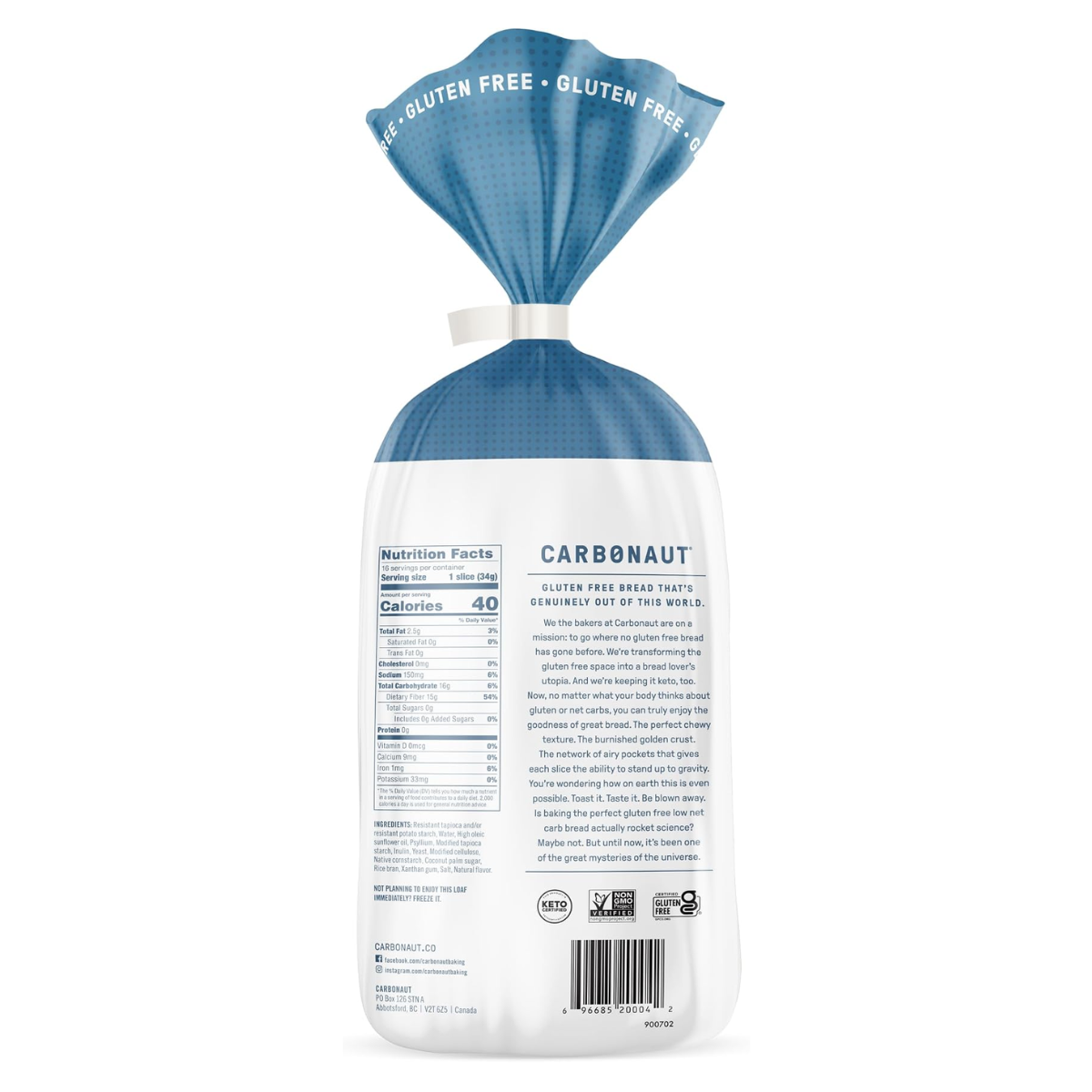 Carbonaut White Low Carb Keto Bread GF 19oz
