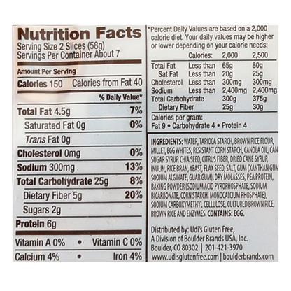 Udis Bread Millet Chia GF 14.3oz