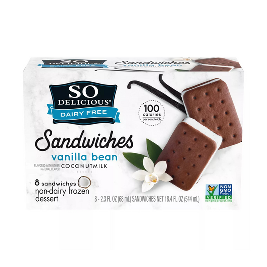 So Delicious Dairy Free Vanilla Bean Coconutmilk Frozen Dessert Sandwich 8c