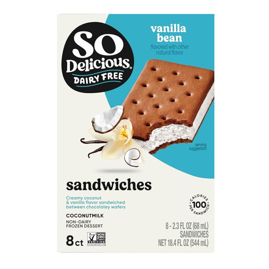 So Delicious Dairy Free Vanilla Bean Coconutmilk Frozen Dessert Sandwich 8c