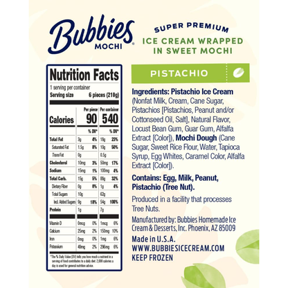Bubbies Mochi Ice Cream Pistachio GF 7.5oz