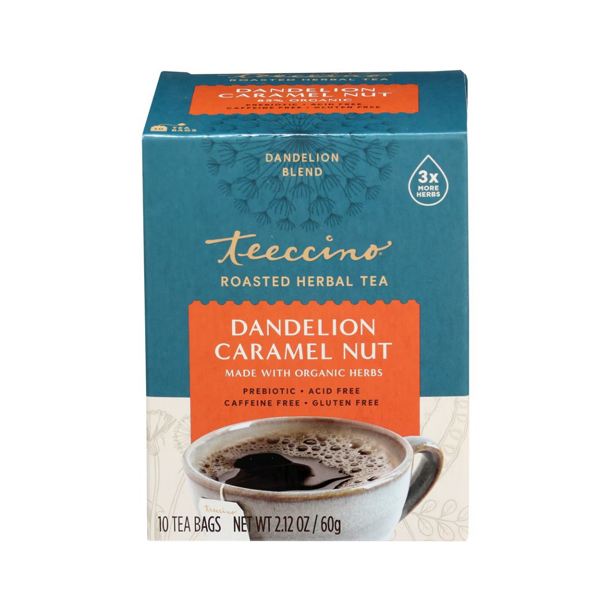 Teeccino Roasted Herbal Tea Caffeine Free Dandelion Caramel Nut 10c