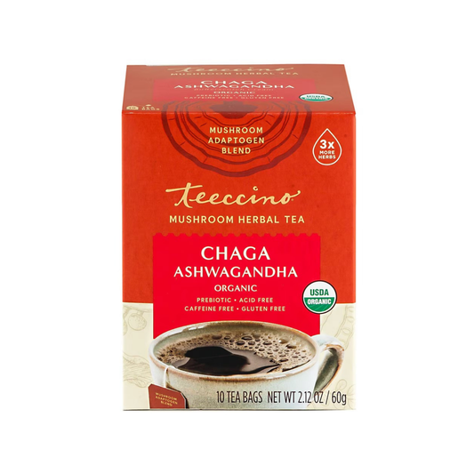 Teeccino Mushroom Herbal Tea Organic Caffeine Free Chaga Ashwagandha 10c